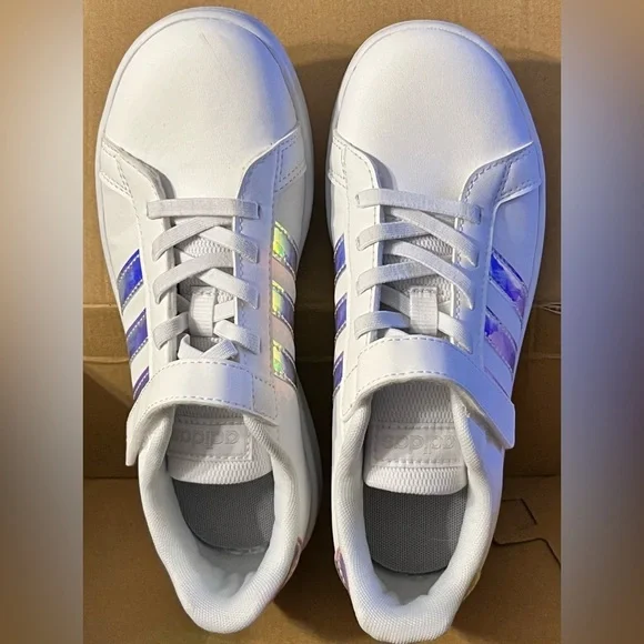 adidas Kids' Grand Court 2.0 Tennis Shoe SIZE: 3 COLOR: White/White/Dash Grey